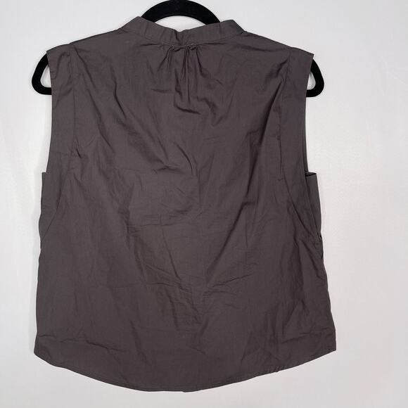 Evereve XSmall Gray Cotton Poplin Top Half Button Front Bishop Collar Sleeveless - Picture 2 of 7